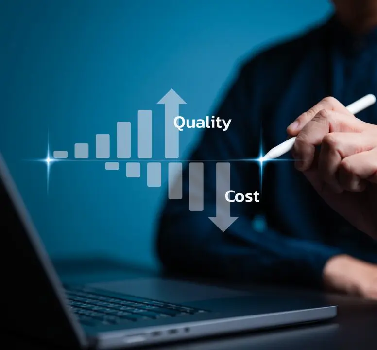 Graph illustrating quality increase and cost decrease.